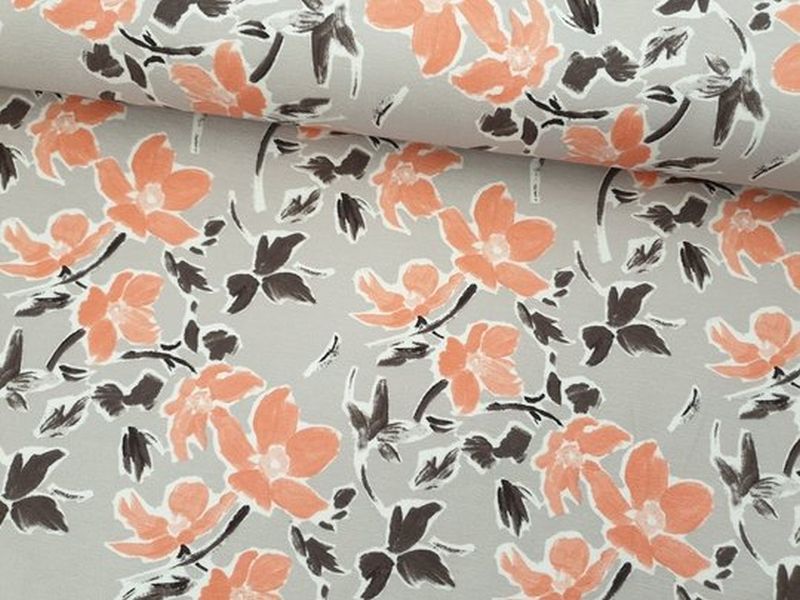 Sommersweat Home Blumen hellgrau/pfirsich