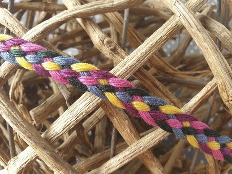 Baumwoll Kordel flach gelb/pink/lila10mm