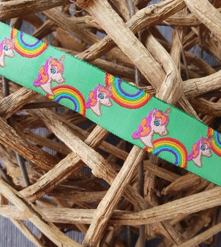 Webband Einhorn/Regenbogen grün