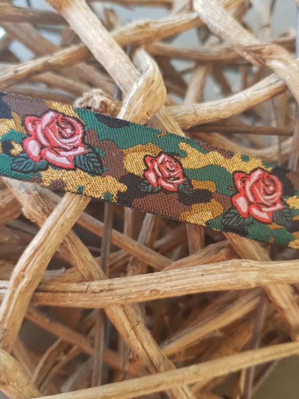 Webband Rosen/Tarnmotiv gold/grün