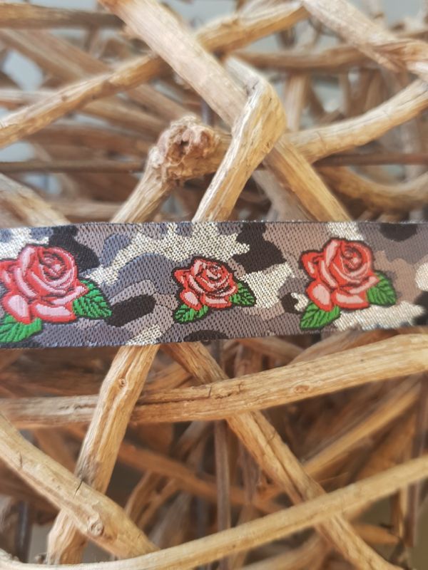 Webband Rosen/Tarnmotiv silber/grau