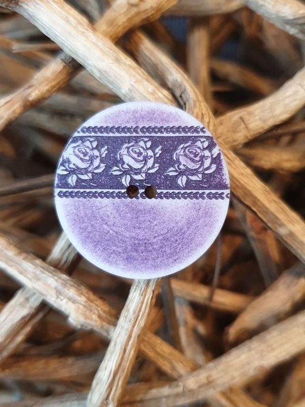 Knopf 28mm Polyester Rosen Shabby lila