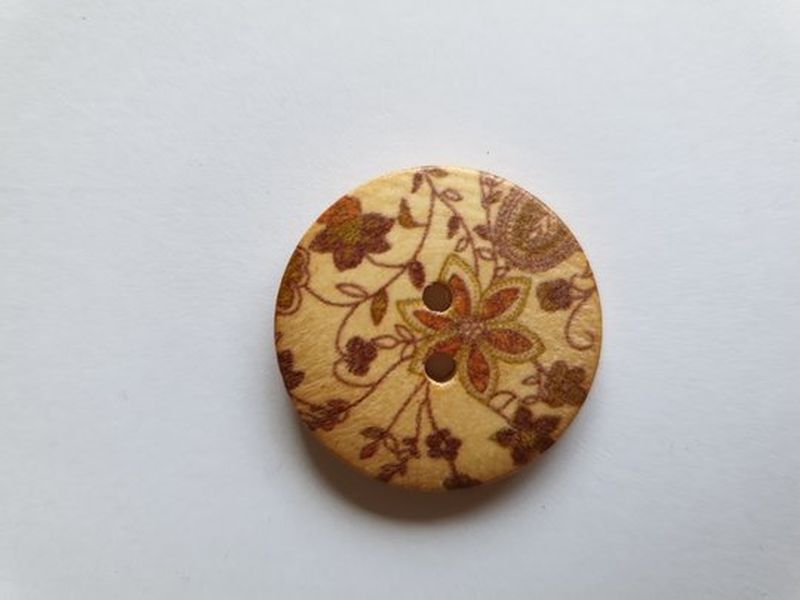 Knopf 35mm Holz Blumen natur