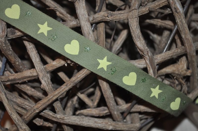 baumwollband mit herzen/kronen/sterne khaki