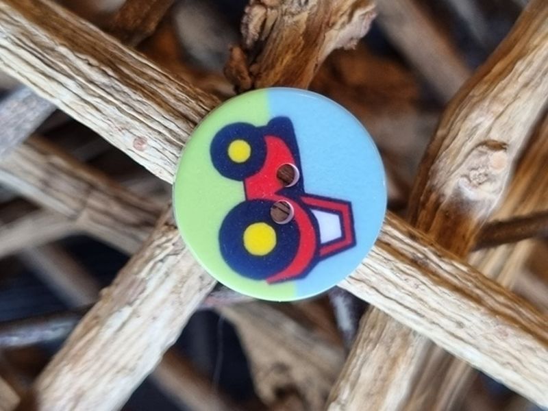 Kinderknopf Traktor blau/grün