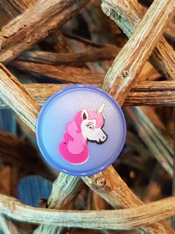 Polyester Knopf Öse Einhorn rund blau
