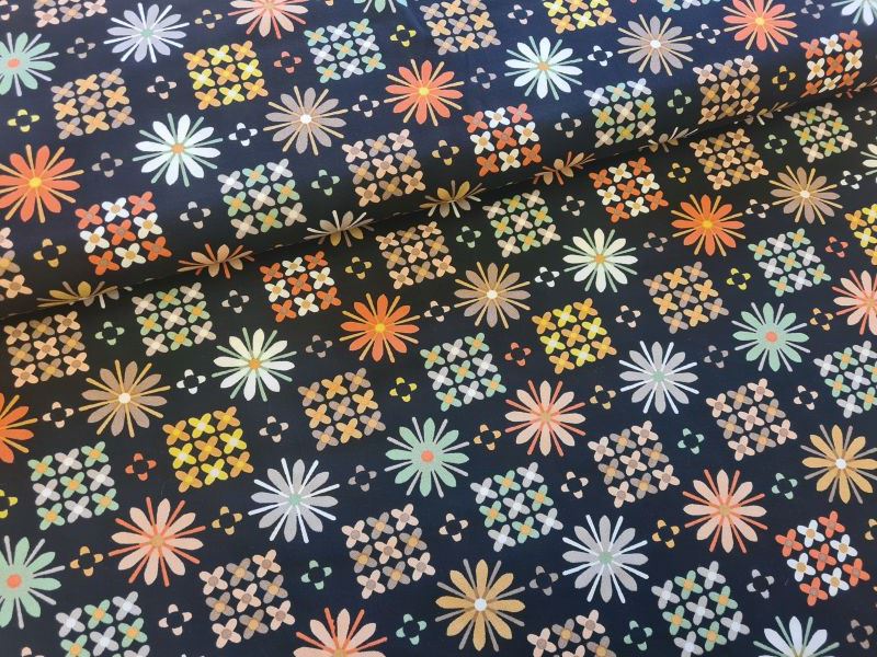 Viskose Retro Muster Schwarz Brauntöne