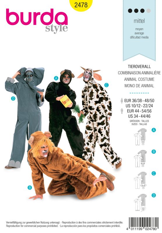 Schnittmuster Tieroverall Burda 2478