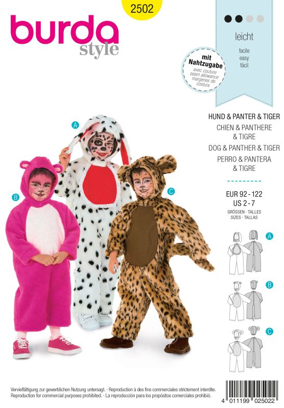 Schnittmuster Hund, Panter, Tiger Burda 2502