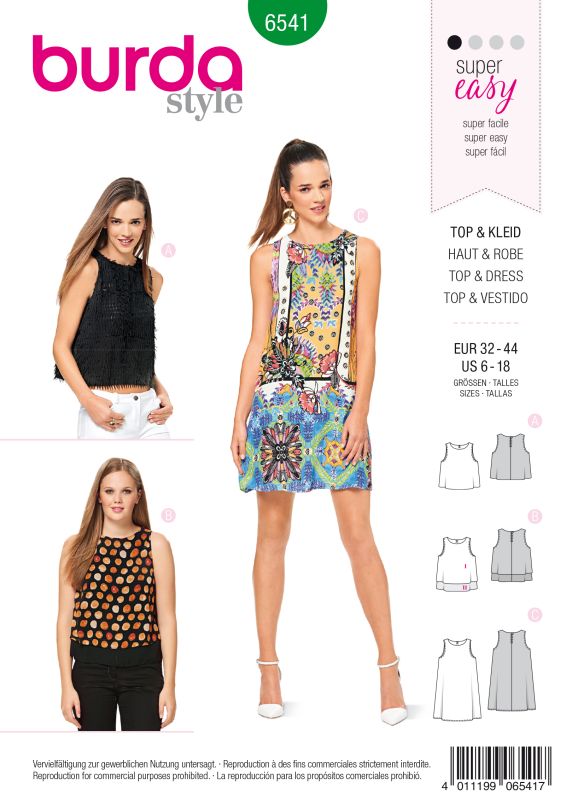 Schnittmuster Top & Kleid Burda 6541