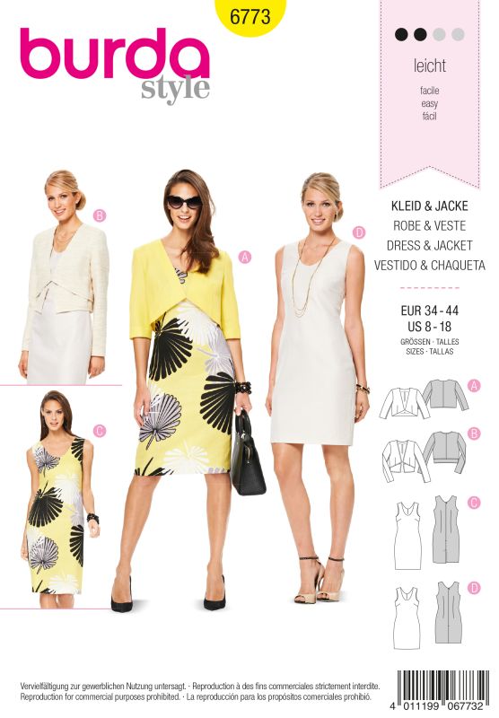 Schnittmuster Kleid, Jacke Burda 6773