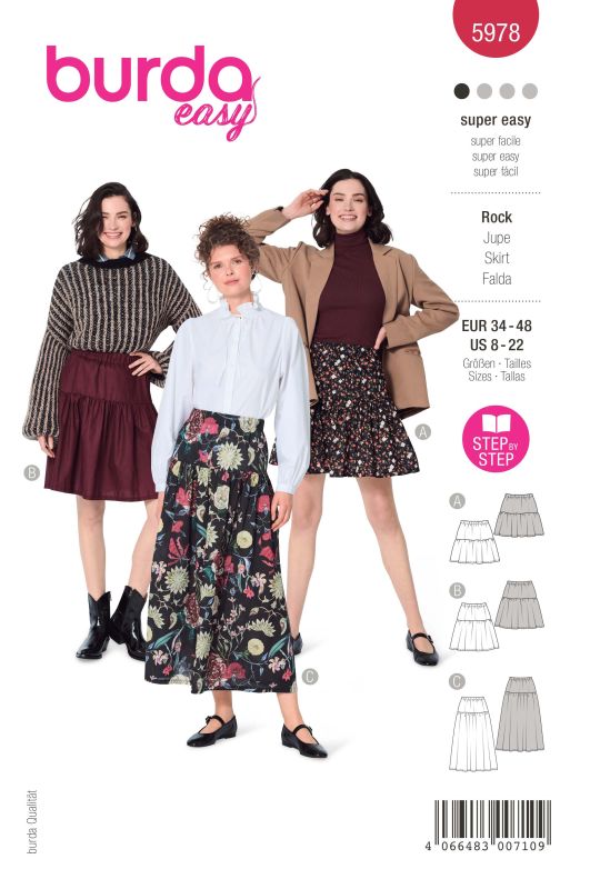 Schnittmuster Stufenrock mit Gummidurchzug Burda 5978