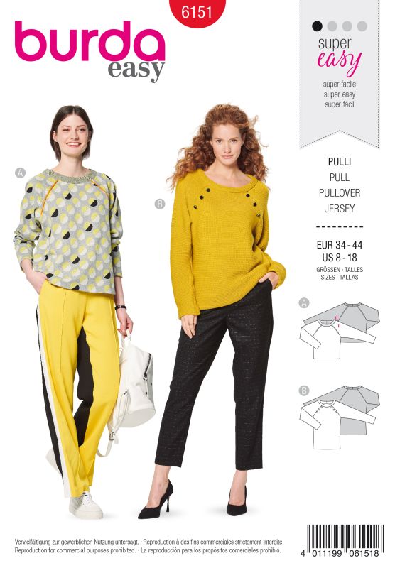 Schnittmuster Pulli Burda 6151