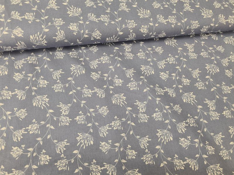 Baumwolle Blumen Ranken Dunkel Flieder/Creme