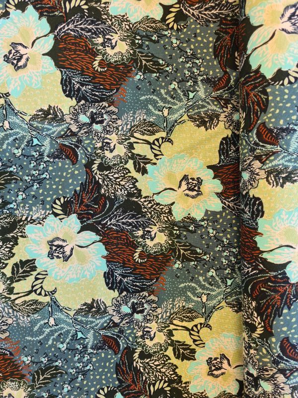 Viscose Jersey Blumen Dunkel Mint Rost