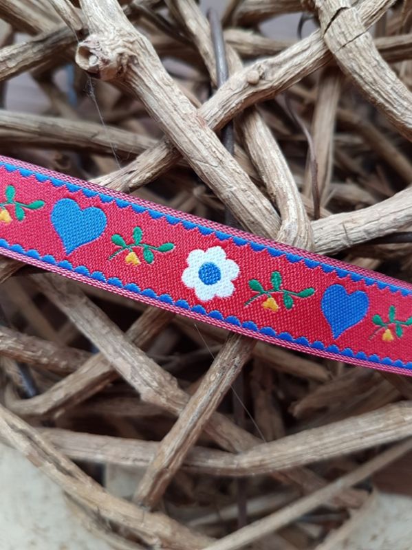 Webband Herz/Blume rot