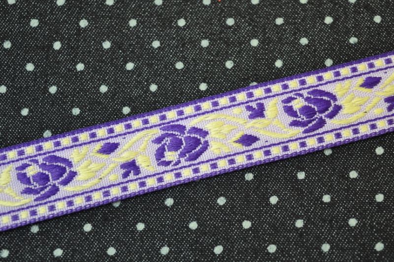 Webband Rosen Ranke violett/hellgelb