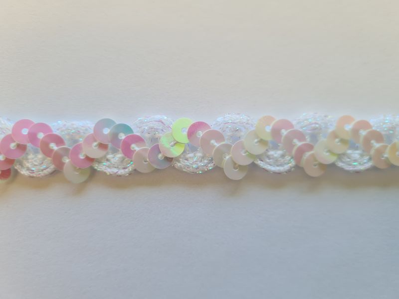 Paillettenband auf Zackenlitze 16mm Weiß