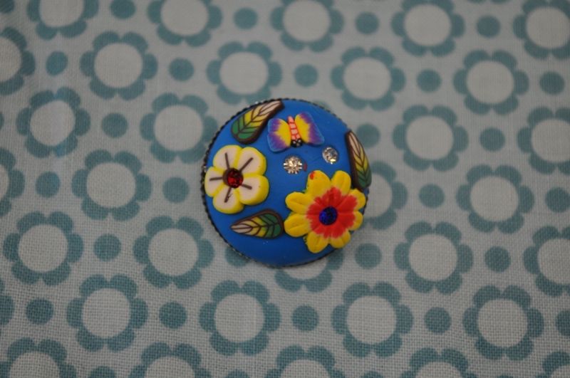 Knopf Blume metall 3d Blau 1 Strass