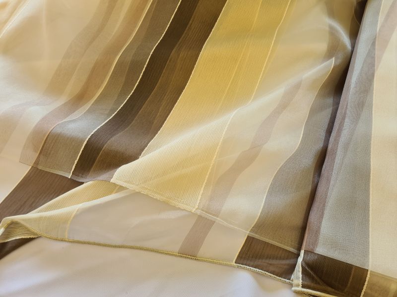 Polyster Gardine Streifen Erdtöne mit Gewicht 250 cm breit