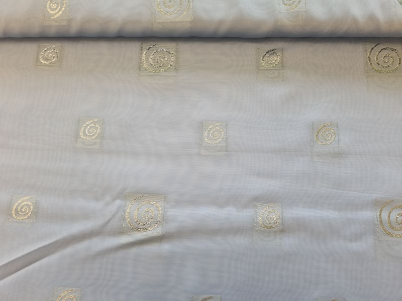 Gardinenstoff Chifon Rauchblau mit Silberkringeln