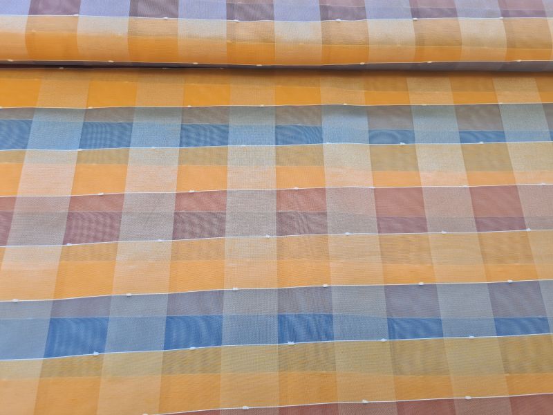 Gardinenstoff Chiffon 22 Karro Blau Orange