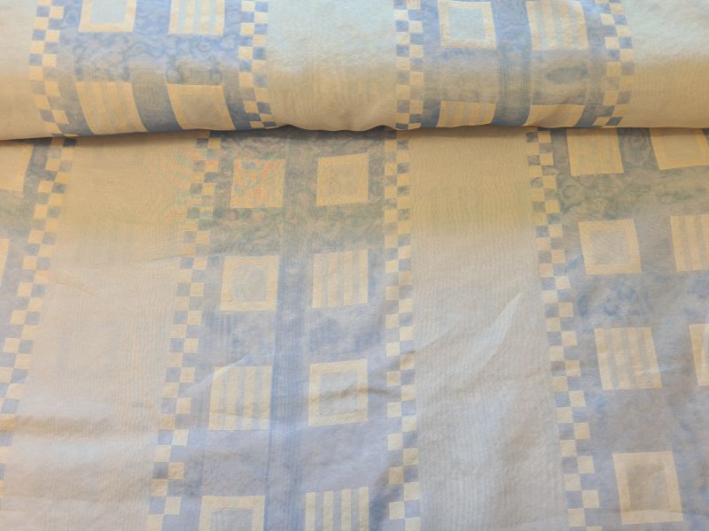 Gardinenstoff Chiffon 23 Streifen und Bockmuster Jeansblau