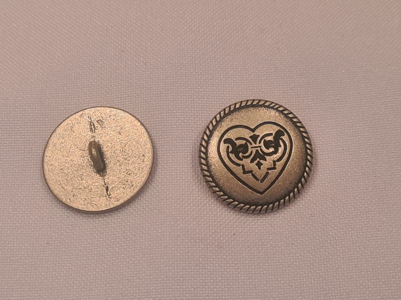 Knopf 20mm Öse Metall Rund Herz Silber Matt