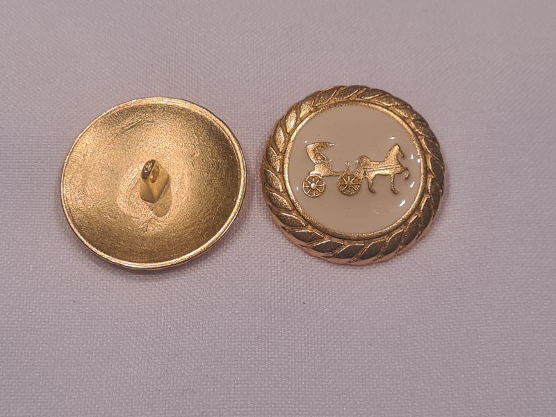 Knopf 28mm Öse Metall Rund mit Kutsche Gold/Weiß