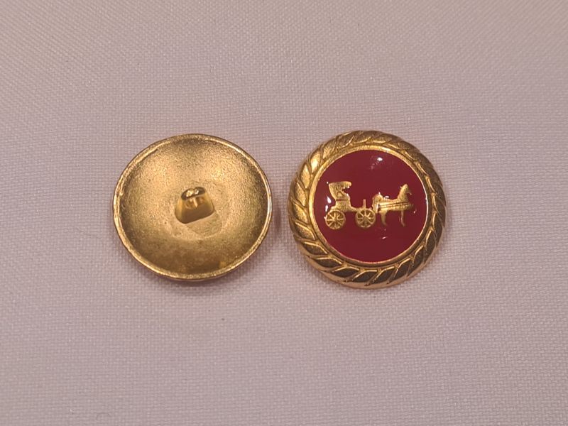 Knopf 22mm Öse Metall Rund mit Kutsche Gold/Rot