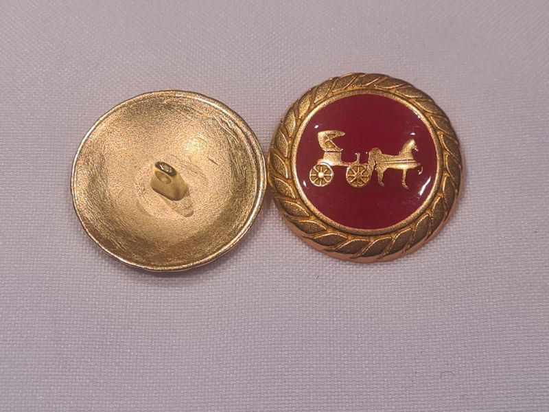Knopf 28mm Öse Metall Rund mit Kutsche Gold/Rot