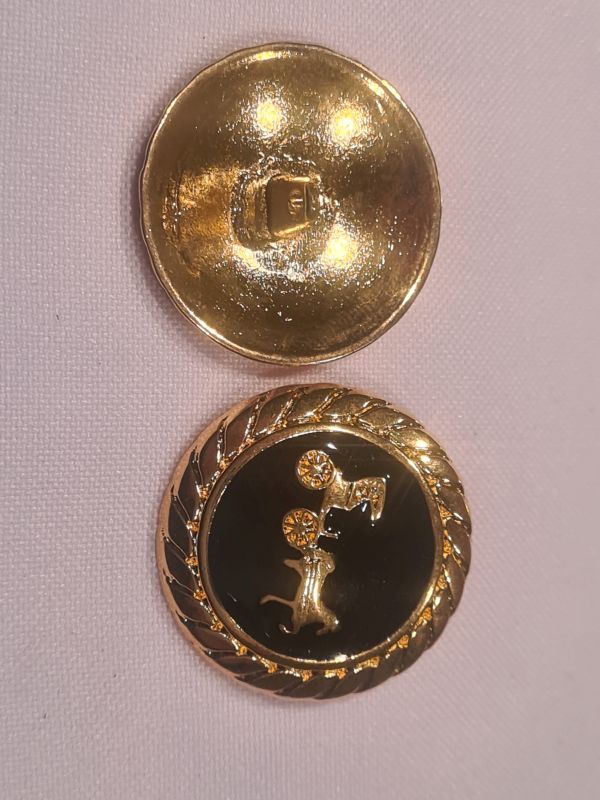 Knopf 28mm Öse Metall Rund mit Kutsche Gold/Schwarz