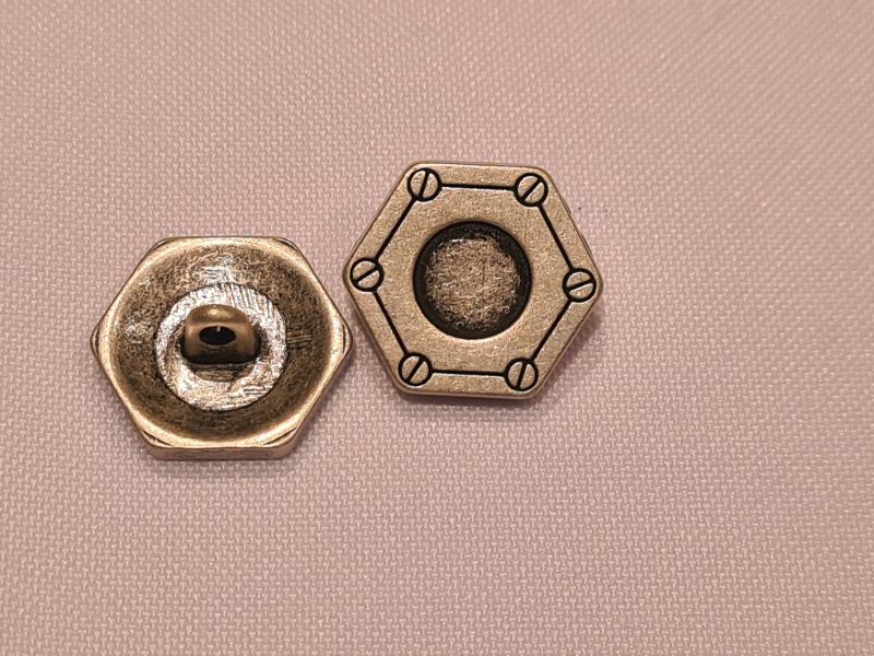 Knopf 16mm Öse Sechseck Steam Punk Silber matt