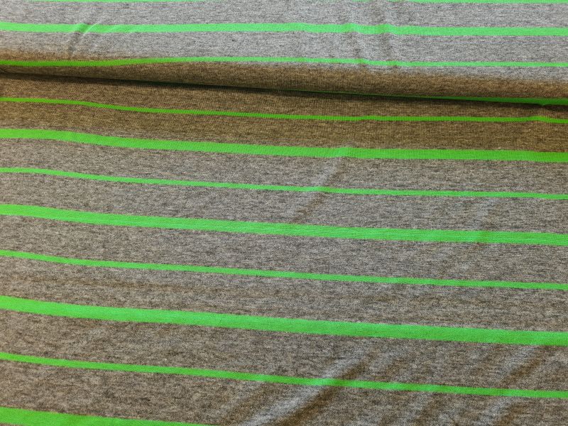 Viscose Jersey Grau mit grünen Streifen 110 cm breit