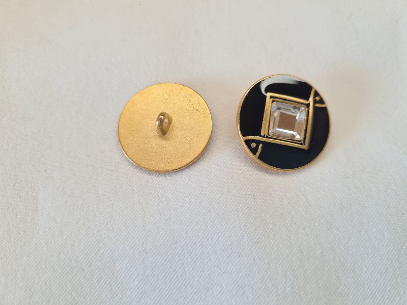 Knopf 23mm Öse Metall mit Stein Gold/Schwarz