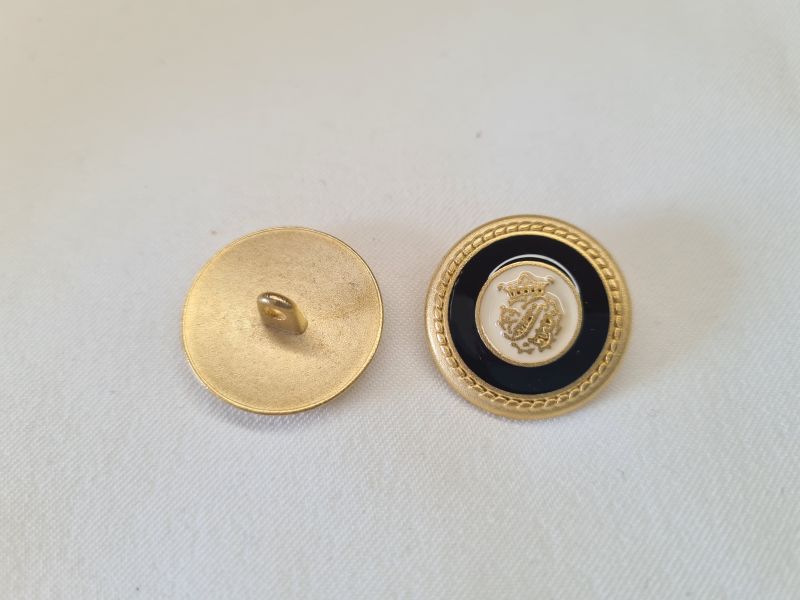 Knopf 22mm Öse Metall Wappen Schwarz/Ecru/Gold