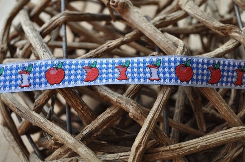 Webband Äpfel Karo blau