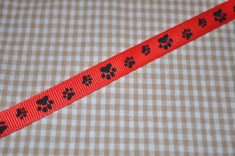 Ripsband Pfoten 10mm rot/schwarz