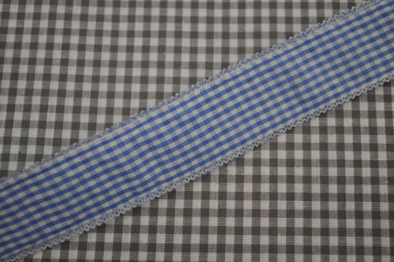 vichy karo band mit häkelrand breit blau