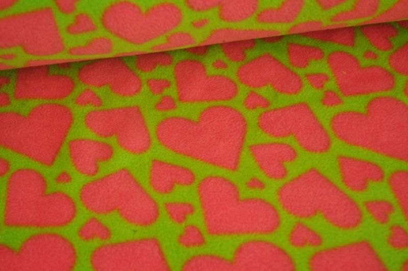 Fleece Herzen lime/pink