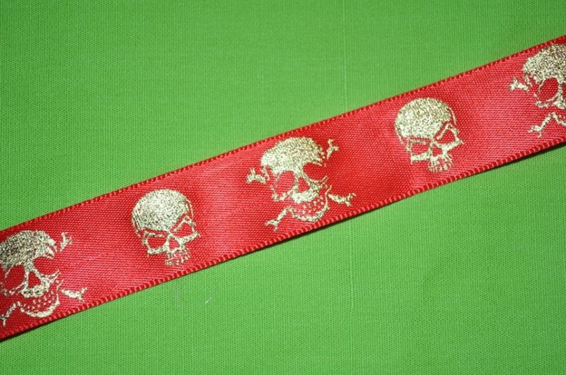 Satinband Totenkopf rot
