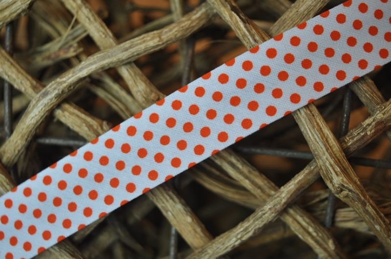 Schrägband Punkte gefalzt 18 mm weiß - orange