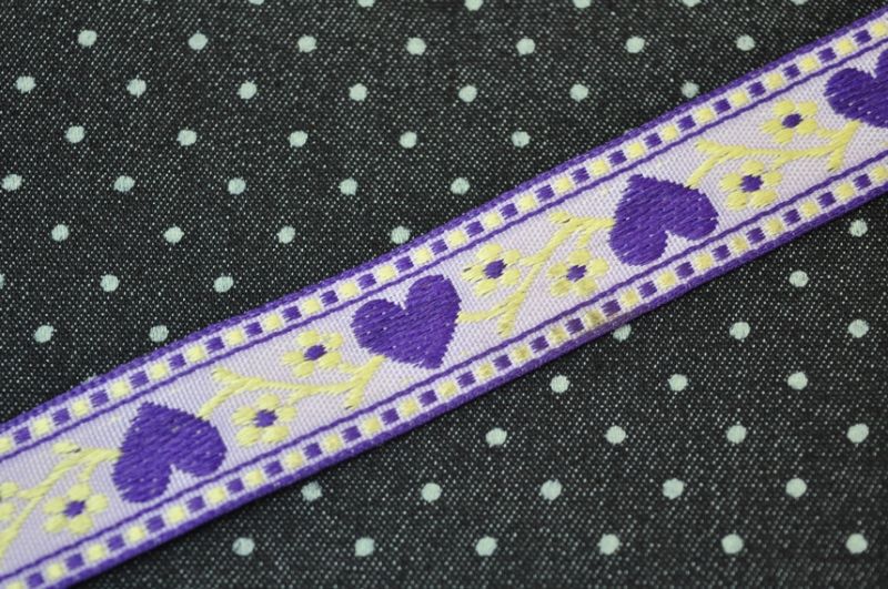 Webband Herz Ranke violett/hellgelb