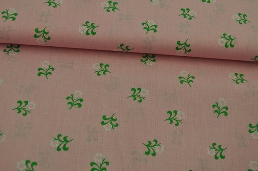 Baumwolle Popeline Single Blumen rosa/grün