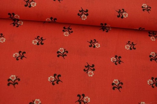 Baumwolle Popeline Single Blumen rot/schwarz
