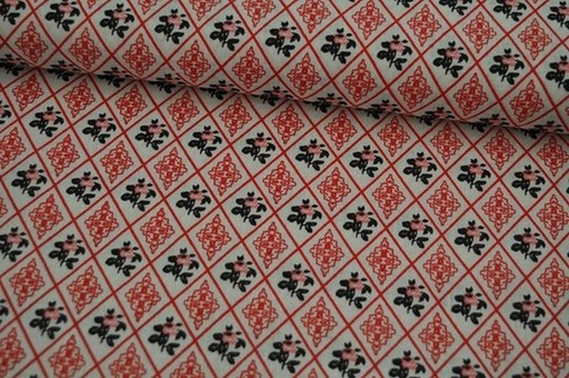 Baumwolle Popeline Rosen/Raute rot
