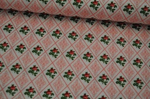 Baumwolle Popeline Rosen/Raute rosa