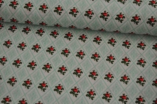 Baumwolle Popeline Rosen/Raute dunkelmint