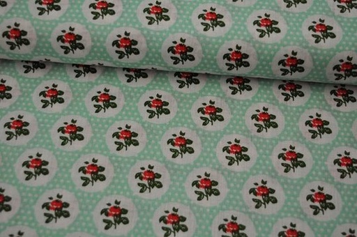 Baumwolle Popeline Rosen/Kreis dunkelmint