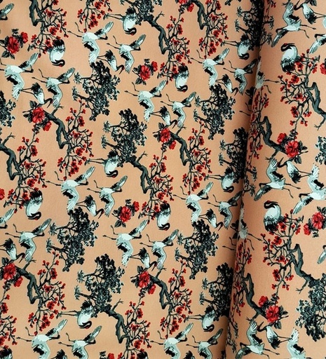 Jersey Megan Blue Kraniche und Bäume salmon